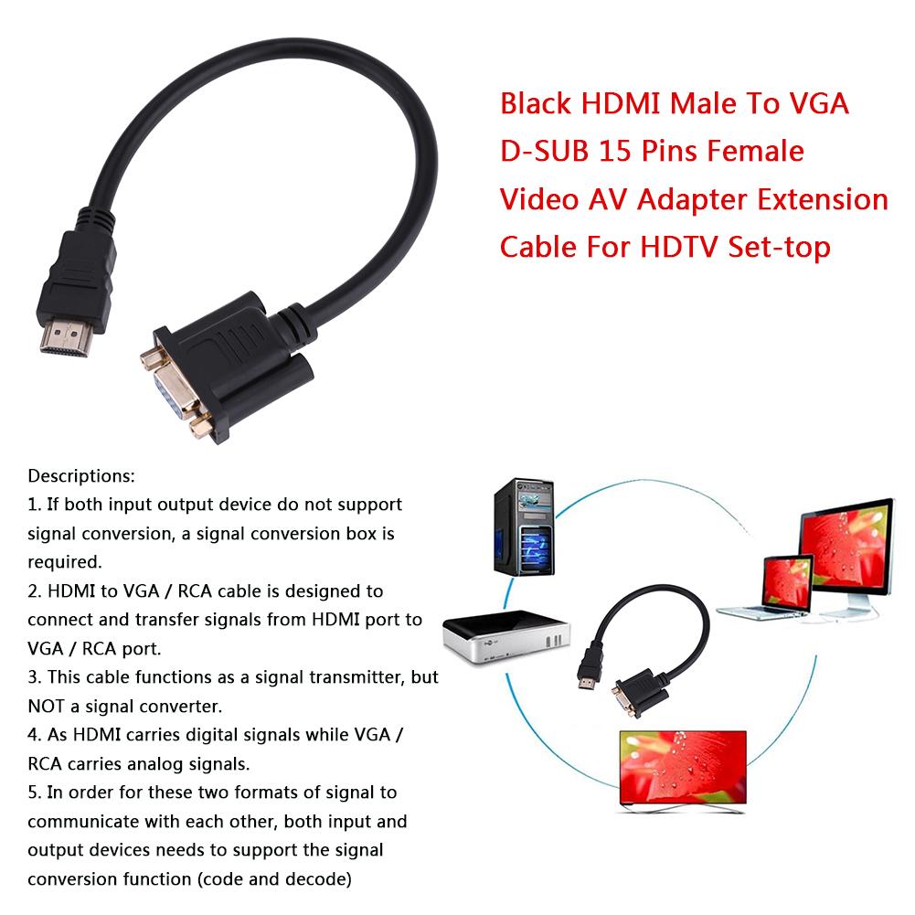 Audio Cable and Adapter,Black Durable Lightweight HDMI Male to VGA D-SUB 15 pins Female Video AV Adapter Converter Cable for HDTV Set-Top