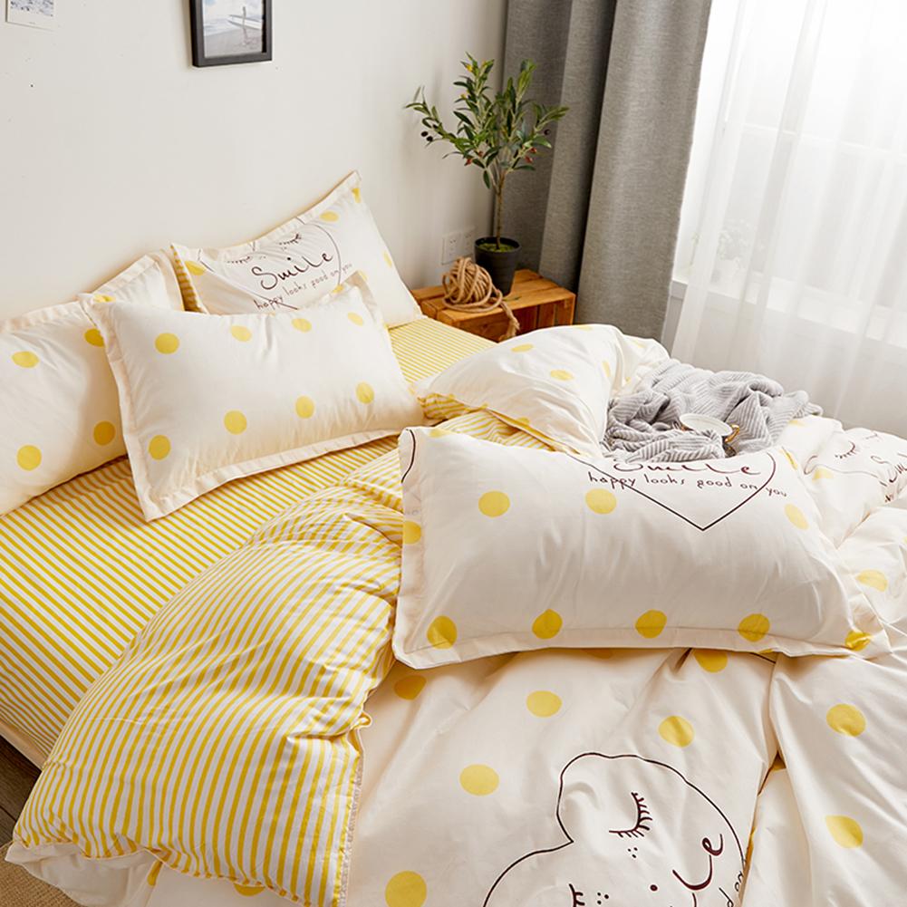 4pcs Bedding Set Simple Style Quilt Duvet Cover Flat Bed Sheet 