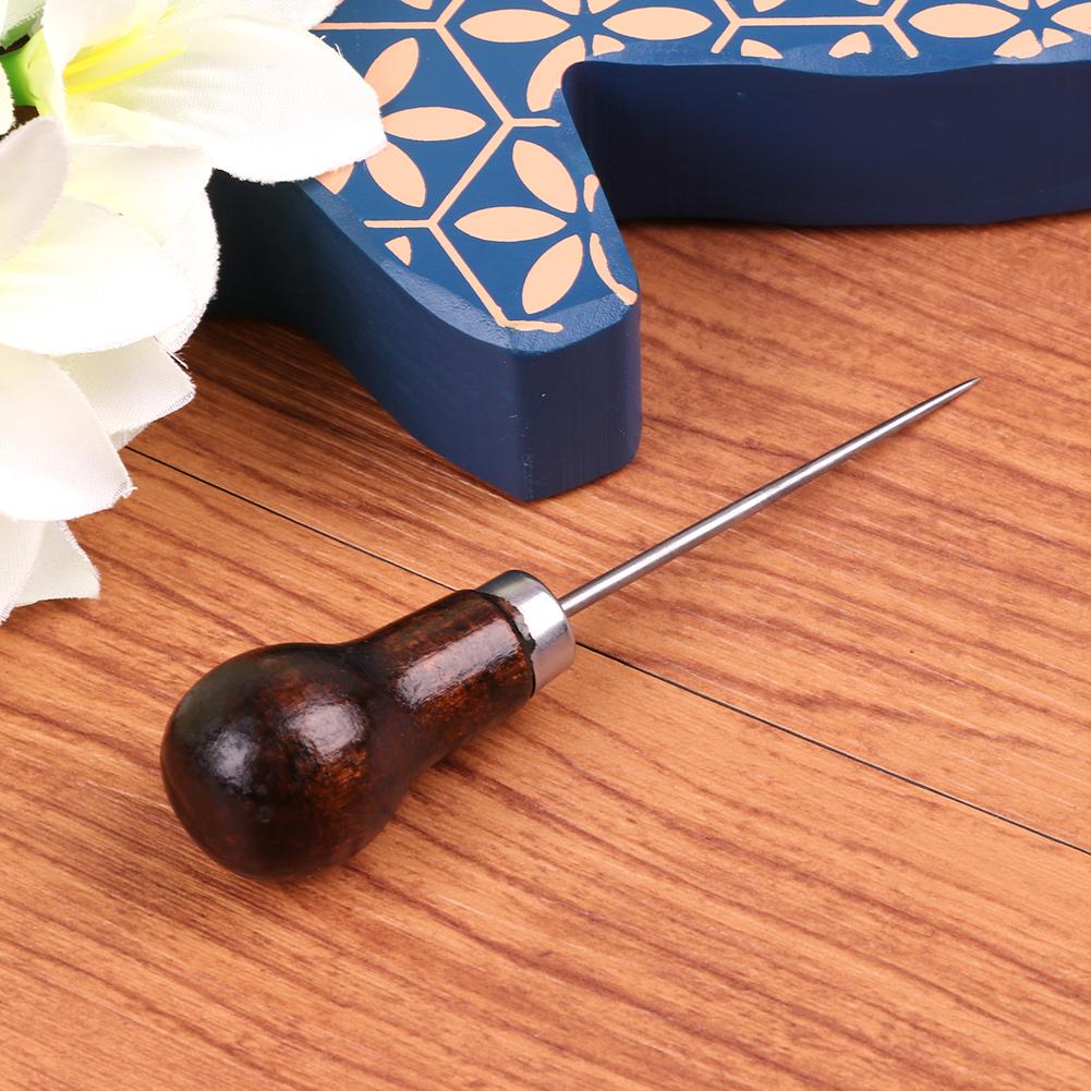 Wood Handle Hole Punch Awl Pin Leather Craft Stitch Shoes Repair Sew