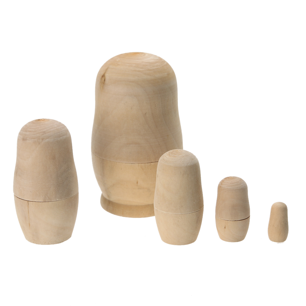 5x Unpainted DIY Blank Wooden Embryos Russian Nesting Dolls Matryoshka Toy Gifts